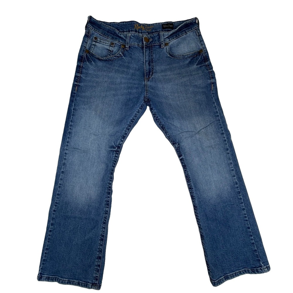 Rock 47 by Wrangler Denim Slim Boot Men's Jeans Sz 38x32  Distressed Whiskers